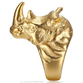 Anello con sigillo Rhinoceros da uomo in acciaio inossidabile oro28308