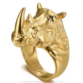 Anello con Castone di anello di Testa da Rhino Acciaio Oro28309