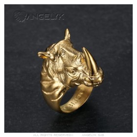 Rhinoceros signet ring for men stainless steel gold28310