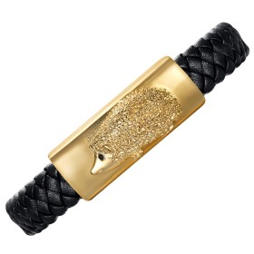 Bracciale niglo Pelle nera intrecciata Acciaio inossidabile Oro Uomo28314