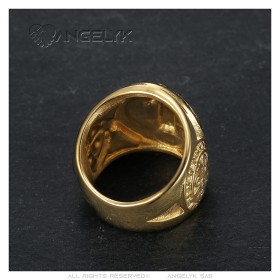 Bague Saint-Benoît Homme en Acier Doré – Élégance et Protection Sacrée28320