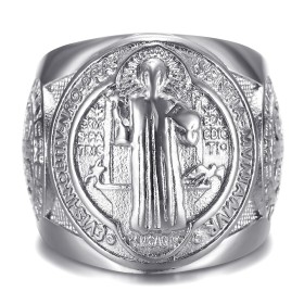 Saint-Benoît Men's Silver Steel Ring - Sacred Protection28345