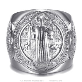 Anello Saint-Benoît da uomo in acciaio e argento - Protezione sacra28346