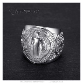 Saint-Benoît Men's Silver Steel Ring - Sacred Protection28347