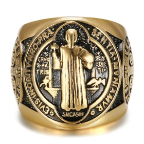 Saint-Benoît Anillo de oro y acero negro para hombre - Protection28352