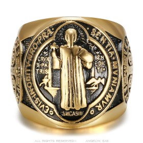 Saint-Benoît Anillo de oro y acero negro para hombre - Protection28353