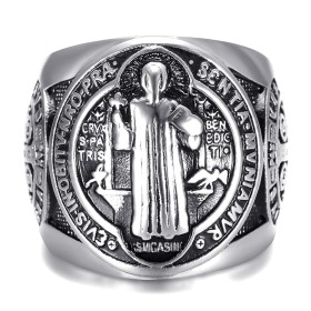 Saint-Benoît Anillo para hombre de plata y acero negro - Protection28359