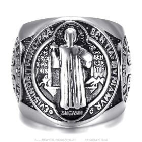 Saint-Benoît Men's Silver and Black Steel Ring - Protection28360