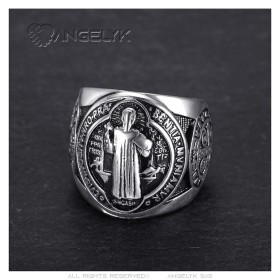 Saint-Benoît Anillo para hombre de plata y acero negro - Protection28361