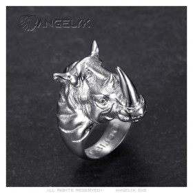 Bague Rhinocéros Chevalière Homme Acier inoxydable Argent28382