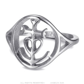 Bague croix de Camargue cintrée femme Acier inoxydable Argent28411