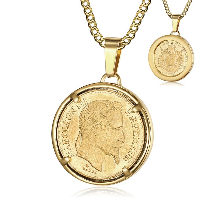 Pendentif Napoléon III Porte pièce Louis d'or Acier inoxydable28418