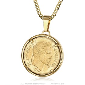 Pendentif Napoléon III Porte pièce Louis d'or Acier inoxydable28419