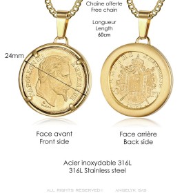 Pendant Coin Napoleon III Louis Steel Gold28422