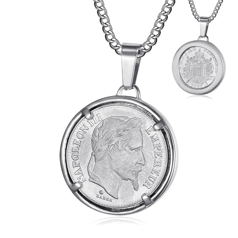 Pendant Coin Napoleon III Louis Steel Silver28426