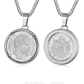 Colgante Moneda de Napoleón III Louis de Plata de Acero28429