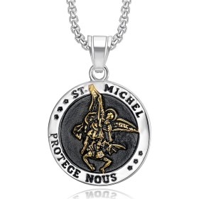 Saint Michael Protector Anhänger Edelstahl Schwarz und Gold28434