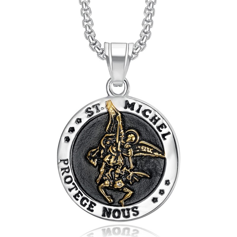 Pendentif Saint Michel Protecteur Acier inoxydable Noir et Or28434