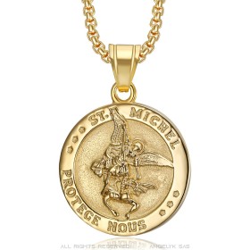 Saint Michael the Protector Pendant Stainless Steel Gold Plated Gold28447