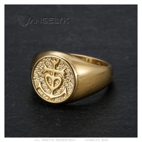 Camargue Cross Signet Ring Stainless Steel - Gold Plated28472