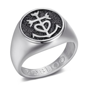 Bague Croix de Camargue Chevalière Acier Inoxydable - Argent et Noir28486