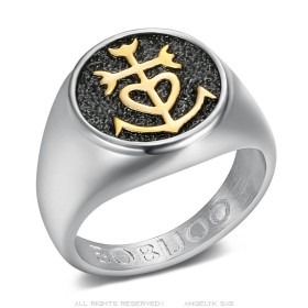 Camargue Cross Signet Ring Stainless Steel - Gold and Black28494