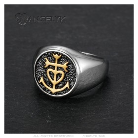 Camargue Cross Signet Ring Stainless Steel - Gold and Black28495