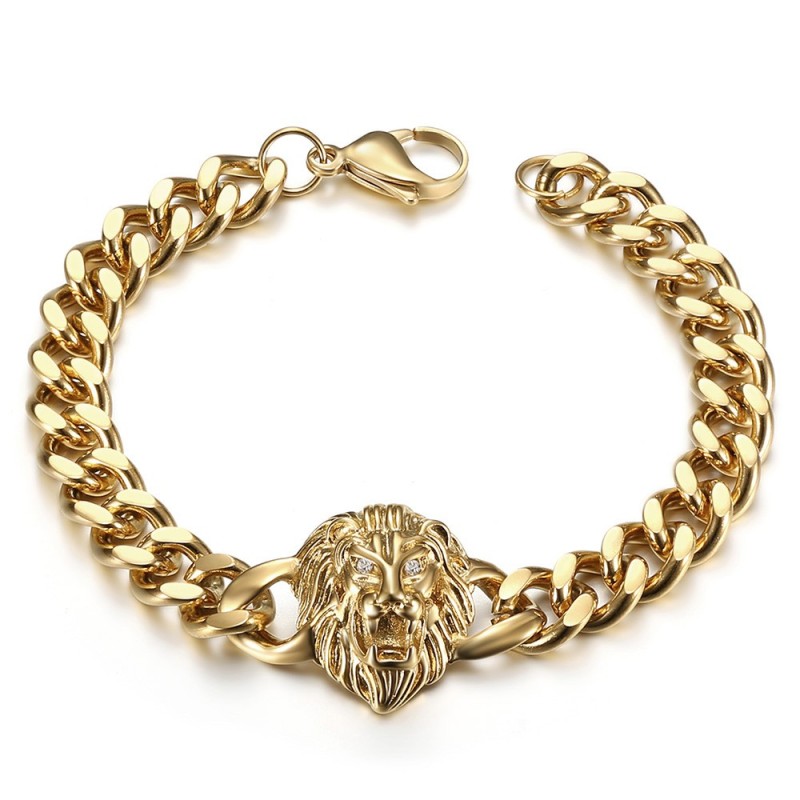 Bracelet Curb lion head Stainless steel Gold28500