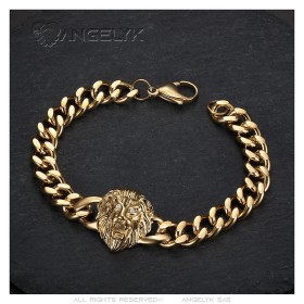 Bracciale Curb testa di leone Acciaio inossidabile Oro28502