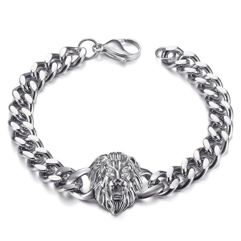 Bracelet Gourmette tête de lion Acier inoxydable Argent28506