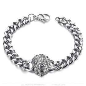 Bracelet Curb lion head Stainless steel Silver28507