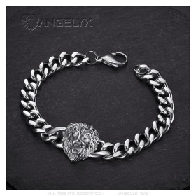 Bracciale Curb testa di leone Acciaio inossidabile Argento28508