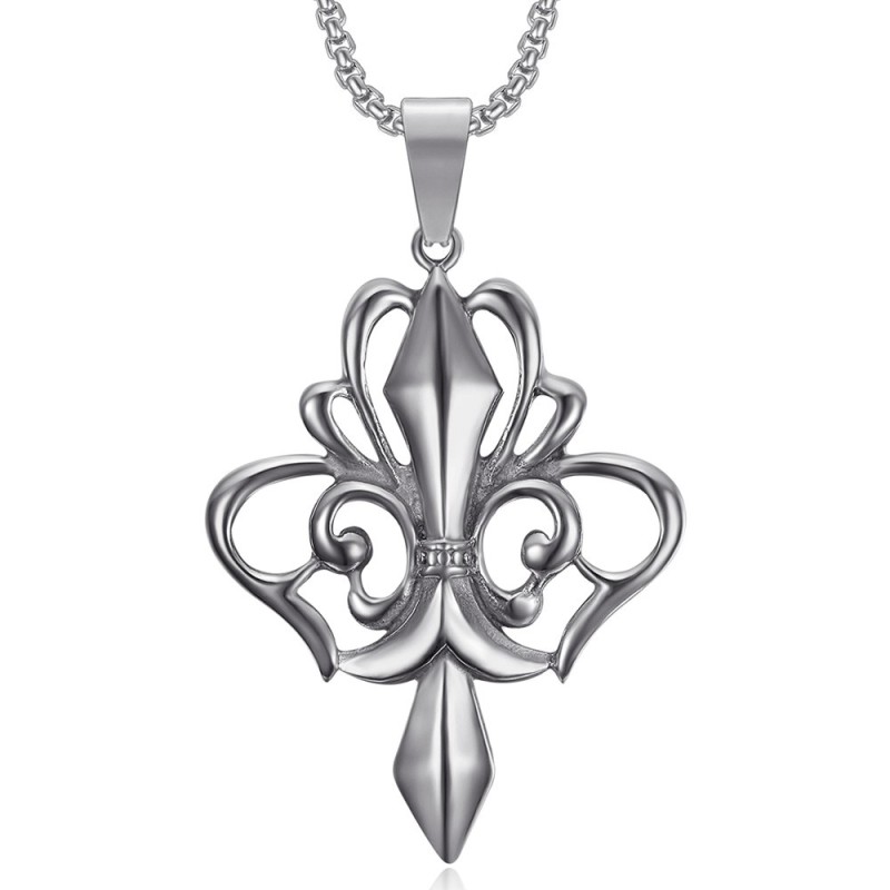 Grande Ciondolo Collana con Fleur-de-Lis in Acciaio Placcato Oro + String28521