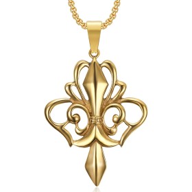 Grand pendentif fleur de lys Royal Acier inoxydable Doré Or28527