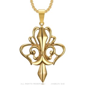 Grand pendentif fleur de lys Royal Acier inoxydable Doré Or28528