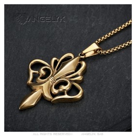 copy of Large Pendant Necklace with Fleur-de-Lis Gold-Plated Steel + String28529