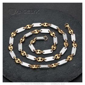 Collana in chicco di caffè e maglia piatta Baptiste Steel Argento e Oro28546