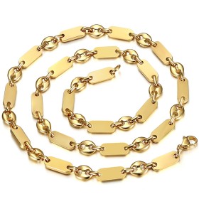 Baptiste Coffee Bean and Flat Mesh Necklace Stainless Steel Gold28566