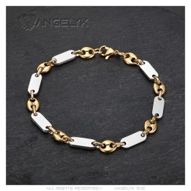 Ensemble grain de café Collier Bracelet Baptiste Acier inoxydable Bicolore28593