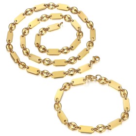 Coffee Bean Set Necklace Bracelet Baptiste Stainless Steel Gold28619