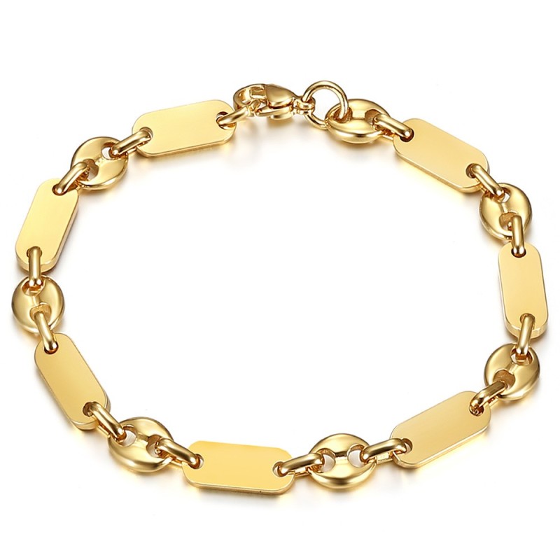 Coffee bean and flat mesh bracelet Baptiste Stainless steel Gold Gold28666