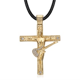 Johnny Hallyday Kreuz Gitarre Anhänger Edelstahl Gold Saphir28677