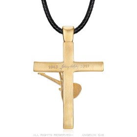 Johnny Hallyday Cross Guitar Pendant Stainless Steel Gold Sapphire28678