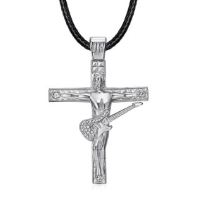 Colgante de guitarra con cruz de Johnny Hallyday en acero inoxidable y plata con diamantes 28683