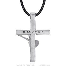 Pendentif Johnny Hallyday Croix Guitare Acier inoxydable Argent Diamant28684