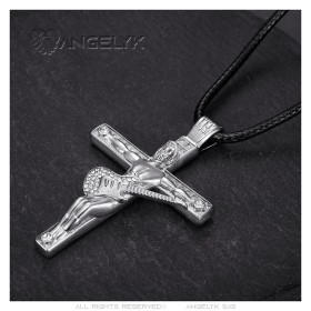 Johnny Hallyday Cross Guitar Pendant Stainless Steel Silver Diamond28685