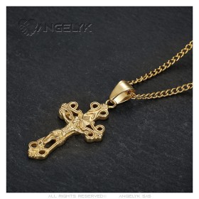 Pendentif croix filigrané Or Acier inoxyble doré28703