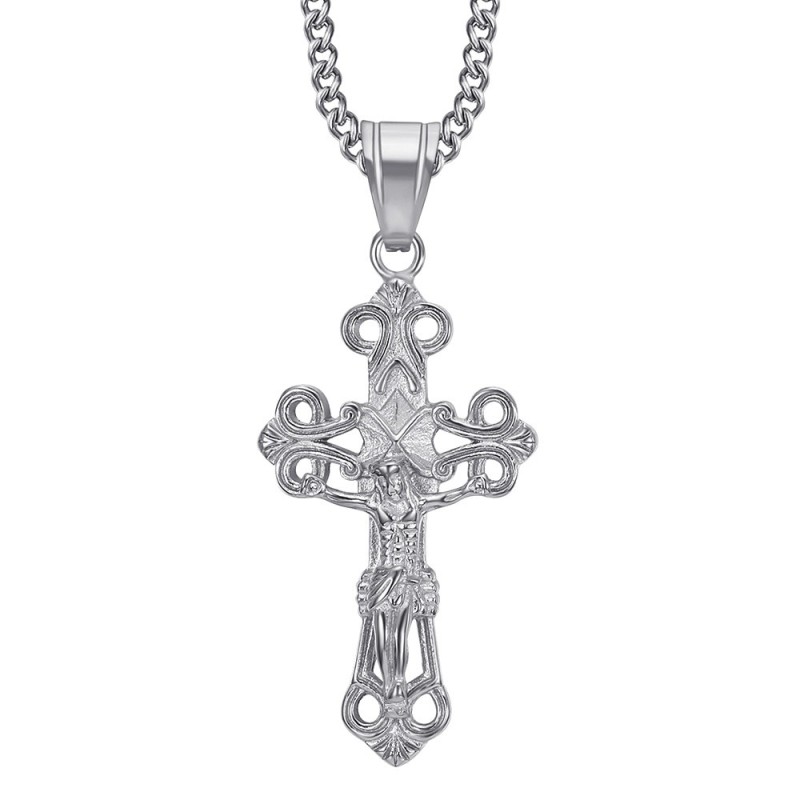 Pendentif croix filigrané Or Acier inoxyble argenté28720