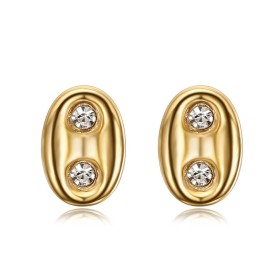 Boucles d'oreilles Grain de Café Zirconiums 9mm Acier Inoxydable Or28738