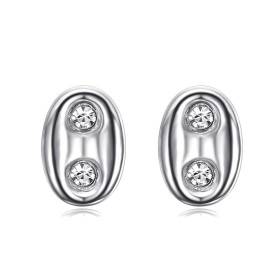 Coffee Bean Earrings Zirconiums 9mm Stainless Steel Silver28748